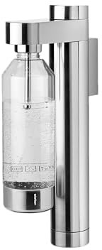 Stelton Brus Wassersprudler, Wandhalterung mit Flasche, Premium Carbonator für Wasser mit CO2 - Einstellbare Sprudelstärke - Skandinavisches Design, Edelstahl