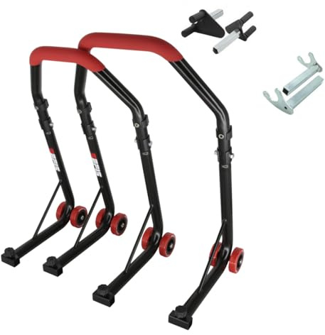 SEFIS D18 Motorradständer Set Vorder- und Hinterrad Motorradheber Serviceständer Front und Heck Motorrad montageständer ständer (Rot, V-Aufnahme/Racing (Haken))