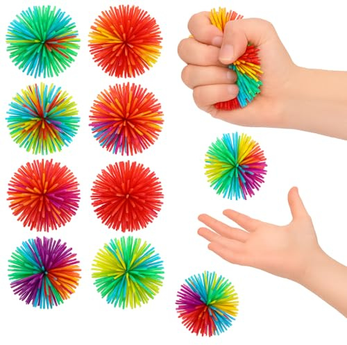 Piucrty Mitgebsel Kindergeburtstag Regenbogen Wuschelball 12Pcs Gastgeschenke Stressball Kinder Give Aways Kleinigkeiten Stringy Balls Tombola Preise Sensorik Gummiball Wundertüte Kleine Geschenke