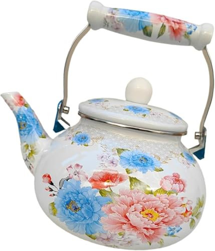 Elegante tetera esmaltada floral – Tetera retro de 2,5 L para estufas de inducción y gas – Accesorio de cocina elegante