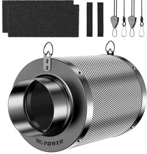 HG Power Filtro a Carbone Attivo 100mm, Lunghezza 200mm – Carbone Attivo Vergine Australiano 38mm, Controllo degli odori per Grow Box, idroponica & Ventilatore da Condotto, con 2 Pre-filtri