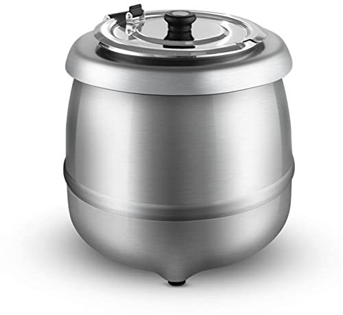 CWCQGH Elektrischer Suppenkessel aus Edelstahl, 10 l Suppenwärmertopf mit Klappdeckel für die Arbeitsplatte, für Chilisauce, Soße und Suppe im Restaurant, B,Silver