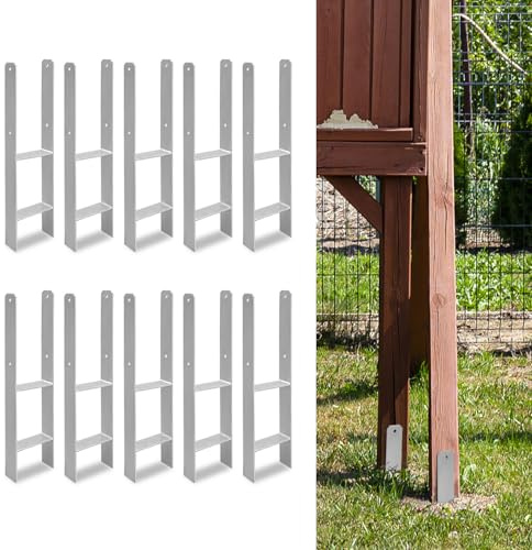 Jiubiaz 10er Set H-Pfostenanker 91 x600 mm – H-Pfostenhalter für Zaun- und Holzpfosten, Robuste H-Anker für Gartenzaun, Carport, Pavillon und Holzbauprojekte