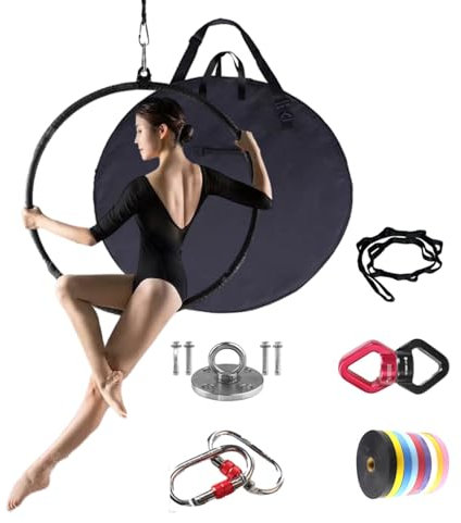 WQZzjm Schwarzes Aerial Hoop-Set aus Eisen, 31 / 33 / 35 / 37 Hoop mit Tragetasche und Zubehör, Aerial Yoga Ring für das Training zu Hause/Aerial Fitness (eine Farbe, 90 cm (35))