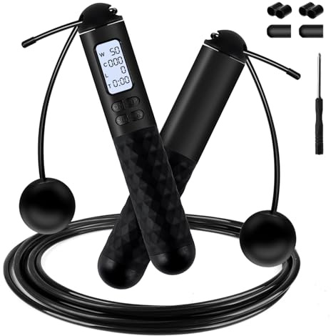 iMoebel Corda per saltare con contatore, regolabile Speed Rope, corda in acciaio antiscivolo, contatore calorie timer per fitness boxe dimagrante crossfit