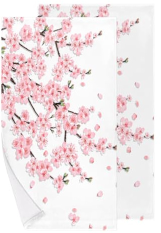 Juego de 2 toallas de mano de algodón suave para niños, mujeres, hombres, niñas, niños, rosa, flor de cerezo japonés, toallas de mano para baño, hotel, spa, cocina, toallas decorativas de 28.3 x 14.4