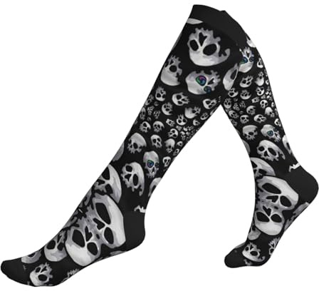CKGODGF Calcetines de compresión con estampado de calavera para hombres y mujeres, ideales para correr, viajar, transpirables y absorbentes, 3 Negro, Altoa única