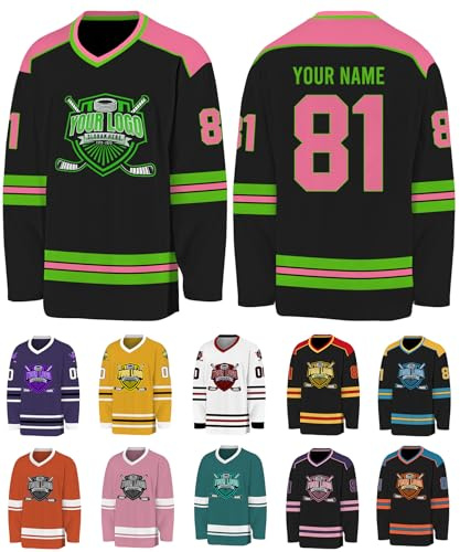 Maillot Hockey Personnalisé Chemise Hockey Glace Shirt avec Logo Prénom Numéro Sport Chemise À Manches Longues Cadeau Personnalisable pour Homme Femme, S-3XL, S8