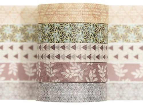 Songdao Washi Tape Set 5 Rollen Textur-Kunst Masking Tape Grundlegende Muster Dekoratives Klebeband für Scrapbooking, Bullet Tagebuch, Planer, Geschenkverpackung (4-Neutrale Geometrie)