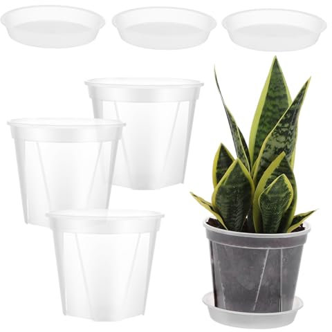 VANZACK 4piezas Maceta Transpirable para Control De Raíces De Plástico con Drenaje y Bandeja para Vivero Jardín o Interiores