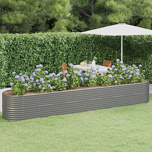 WKIEQACO Casa & Giardino,Mobili-Giardino Aiuola Sopraelevata Acciaio Verniciato a Polvere 440x80x68 cm Grigio