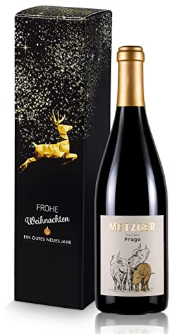 10x Flaschen Geschenkkarton Weihnachten, Goldhirsch - 1 Flasche - Faltschachtel Wein Verpackung in Schwarz/Gold
