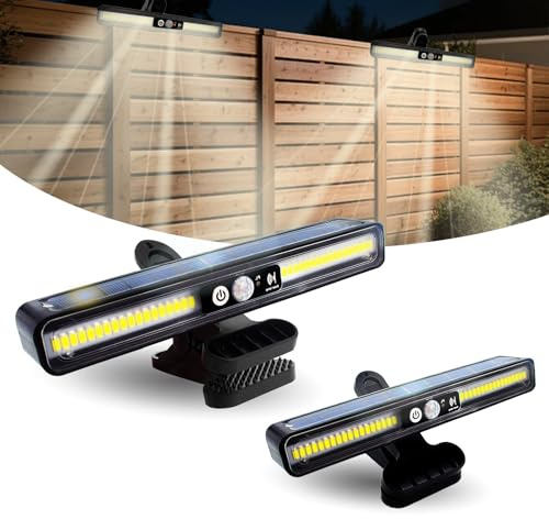 Surplex Lot de 2 lampes solaires clipseables pour extérieur, 36 LED, détecteur de mouvement, étanchéité IP65, 3 modes, double support, pour clôture, gouttière, jardin
