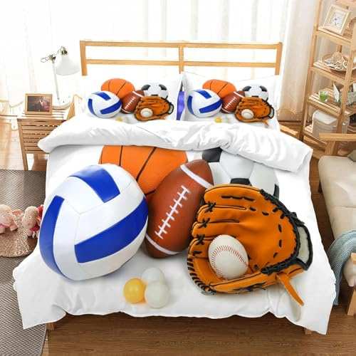 PUOJIEAT Housse de Couette 200x200 Sports de Ballon Parures de Lit 3D Imprimée Douce Literie Set Thème Ballon Microfibre Housses de Couettes 2 Personnes avec 2 x Taie d'oreiller 65x65 cm r.424