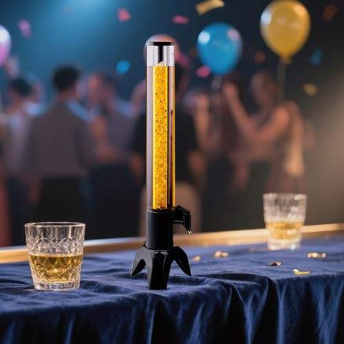 Dispensador de Cerveza Dispensador de Cerveza con Forma de Jirafa para Bebidas. Torre de Bebidas Iluminada con Báscula y Tubo de Hielo Extraíble. Dispensador de Cócteles y Licores(Black,1.5 L)