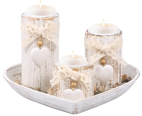 HZUIZXYO Tealight Candle Holders with Tray, 3-Pcs Decorative Tea Light Candle Holder Wooden Candlestick Set Romantic Home Decoration for Wedding Dining Table Centerpiece Decor