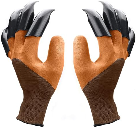 DIELIANHUA Gants de Jardinage avec 8 Griffes Femme Homme Gant de Travail Imperméable Anti-épines pour Creuser la Terre Planter DéSherber Travailler Planter Nettoyer La Cour Meilleurs Cadeaux (Marron)