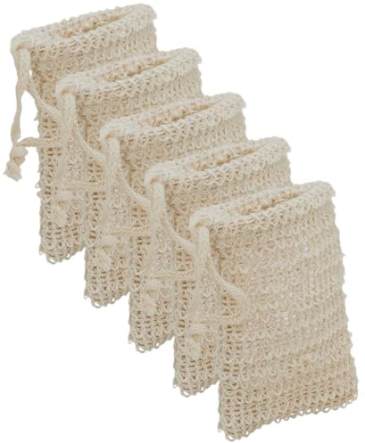 SEWACC 5 Bolsas y Mantenerlo Limpio de Jabón de Algodón y Lino con Cordón Diseño de Malla para Ahorrar Jabón Adecuado para Ducha y Baño