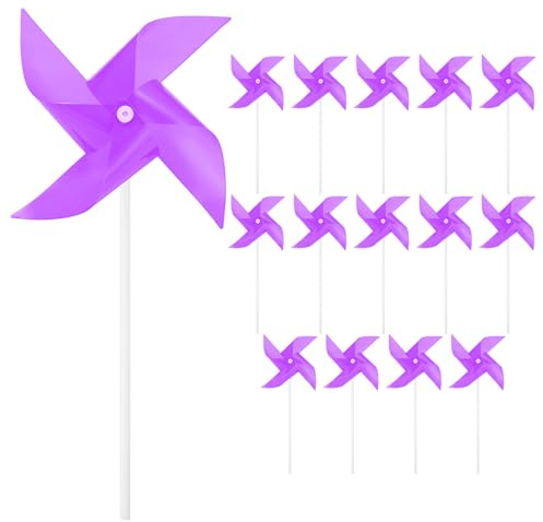 M METERXITY 15-Pack Quattro Lame Arcobaleno Girandole, 7.5 Pollici Girandole Di Plastica Per Esterni Girandole Fiorite Per Decorazioni Di Feste/Cortile/Giardino, gioco Girandole [Viola]