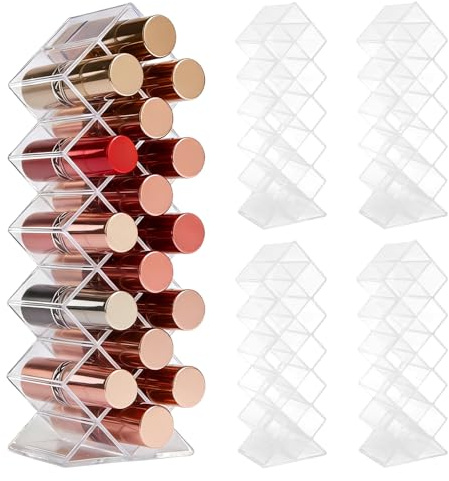 AKAZA 4 Pack Acrylic Lipstick Holder Organizer, 64 Slot Clear Makeup Storage for Lip Gloss, Lipstick, Cosmetics, Skincare, Perfume – Vanity Display Tower,Fish Shape Decorative Stand