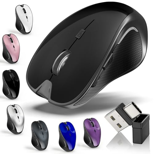 Ratón para MacBook, Bluetooth, inalámbrico, portátil, MacBook Air, Mac Pro, silencioso, recargable, PC, iPad, ratón óptico con interruptor de modo dual Jiggler, Bluetooth 5.2/3.0 y receptor USB tipo C