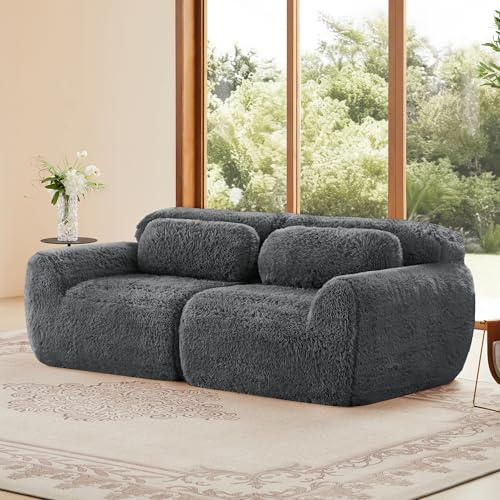dowowdo Boneless Cloud Couch | Modulares 2-Sitzer Plüschsofa, Rahmenloser Design, Frei Kombinierbar (Wohnzimmer/Schlafzimmer), Ohne Montage, Grau