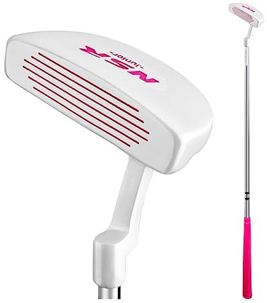 Putter - Palo de golf para niños de 3 a 12 años, barra de empuje de acero inoxidable de agarre suave con control mejorado (izquierda, para 5-8 años, blanco)