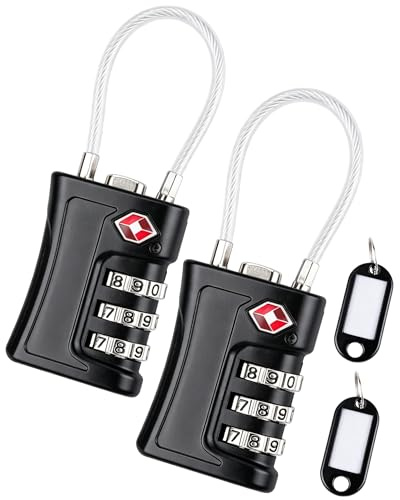 Acual 2 PCS Cadenas Valise, TSA Cadenas Code 3 Chiffres | Câble Flexible Antivol, pour Valise de Voyage, Casier, Extérieur Voyage