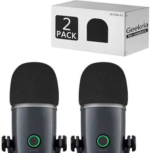 Geekria for Creators Foam Windscreen Compatible with Logitech for Creators Blue Yeti Nano USB Microphone Pop Filter, Mic Wind Cover, Sponge Foam Filter (Black / 2 Pack)