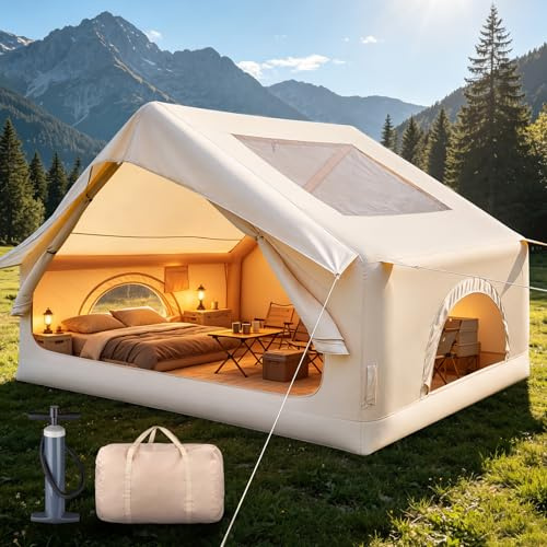 Tienda de Campaña Hinchable Grande para 4 Personas con Bomba Manual, Tela Oxford 210D, Impermeable, Protección UV, Camping, Familiares al Aire Libre para Camping, Viajes, Exteriores