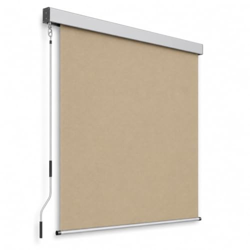 Tenda Verticale Da Sole Frangivista E Parasole Con Cassonetto In Alluminio E Manovella Rimovibile Protezione UV Idrorepellente E Privacy Per Balcone Terrazza Veranda 200 X 250 Cm Beige