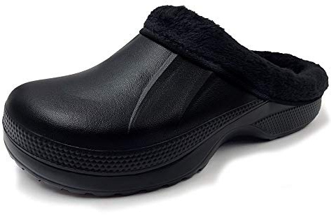 Amoji Winter Fur Lined Garden Shoes Waterpoof Outdoor Slippers Fleece Clogs Fuzzy Clogs 1534 Black 12.5-13 Women/10.5-11 Men