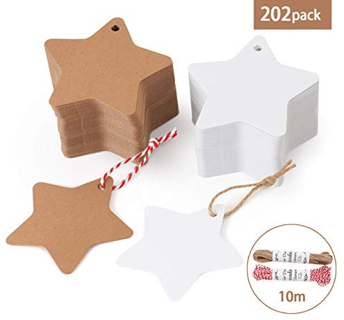 200 unidades. Estrella de papel de estraza colgante etiquetas Absofine regalo colgante con yute cordón 20 m para boda cumpleaños Navidad