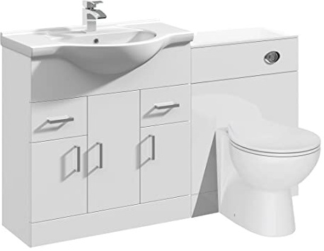VeeBath Linx 1250 Vanity Unit Furniture Set, Wash Basin Bathroom Sink, WC, Toilet Pan, Soft Close, Quick Release Toilet Seat with Concealed Cistern-White (Flat Pack)