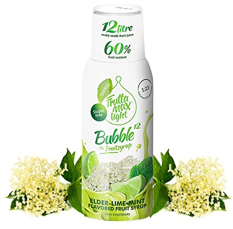 Light - Bajo en carbohidratos - Jarabe de fitness de FruttaMax | Azúcar Cero | con Stevia | 50-60% Contenido de Fruta 500ml (Flor de Saúco-Lima-Menta Light)