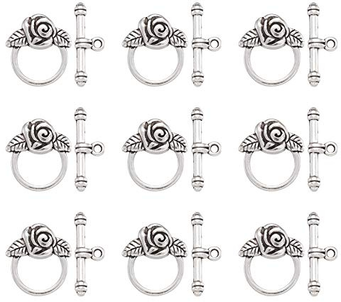 Craftdady 20 Sets Rosen Runde Knebelverschlüsse Antik Silber Knebel Schmuck Verschluss Halskette Catch für Bastelarbeiten Armbänder Schmuckherstellung