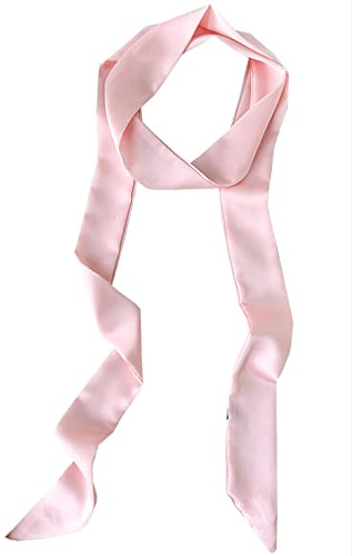 GUZOSJO Solid Color Long Neckerchief Pure Skinny Scarf Necktie Handbag Wrap Handle Satin Belt (Pink)