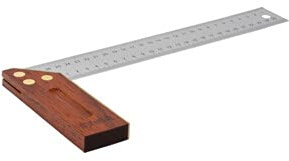 STIER Anschlagwinkel, Schreinerwinkel, Palisander, 90° / 45°, 300 mm, mit Griffhohlkehle, Messingbeschlag