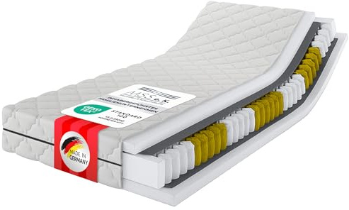 MSS e.K. Tonnentaschenfederkernmatratze Medic Plus | 90x200 cm | Härtegrad H3 | ergonomische 7 Zonen Matratze | Höhe ca. 21 cm| Oeko-Tex Zertifiziert | Made in Germany