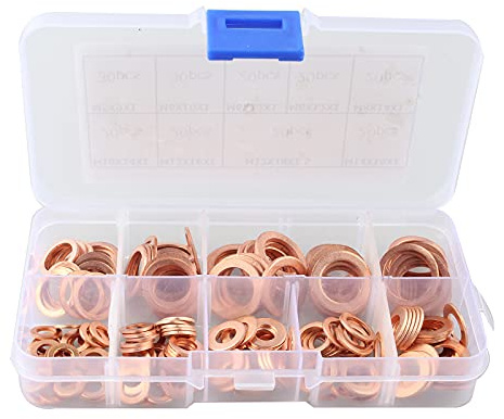 HALJIA 200 Stück Kupferdichtringe Kupferringe Dichtring Kupfer Unterlegscheiben Scheiben Sortiment Kit mit Box (M5 M6 M8 M10 M12 M14)