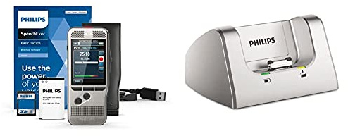 Philips DPM7200 Digitales Diktiergerät, Bedienung per Schiebeschalter, 2 Mikrofone für ausgez. Stereo-Tonaufnahmen, Farbdisplay, Edelstahlgehäuse & Acc 8120/00