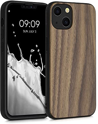 kwmobile Hülle kompatibel mit Apple iPhone 13 Hülle - Holz Case - stoßfestes Handy Cover - TPU Handyhülle in Dunkelbraun