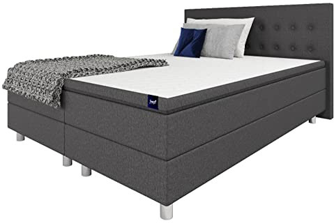 Best For Home Boxspringbett | Doppelbett mit 7-Zonen Bonnell-Federkernmatratze und Topper | Boxspringbett 200x200 mit Stauraum für Schlafzimmer | In verschiedenen Größen und Farben erhältlich