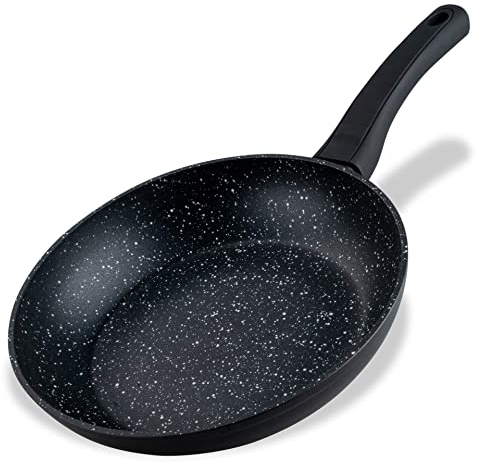 Fackelmann Bratpfanne Marble 24 cm, Antihaft-Pfanne aus 90% recyceltem Aluminium mit ergonomischem Kunststoff-Griff, kleine Induktionspfanne zum Kochen & Anbraten, Anthrazit/Weiß