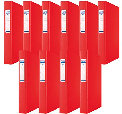 DONAU 3735001PL-04 Ringbuch/Rot | 4-O-Ring-Mechanik 25mm DIN A4 Ringordner Pappe/Kunststoff | Aus 1,9 mm dickem Karton mit öko PP 100µ | 10er Packung