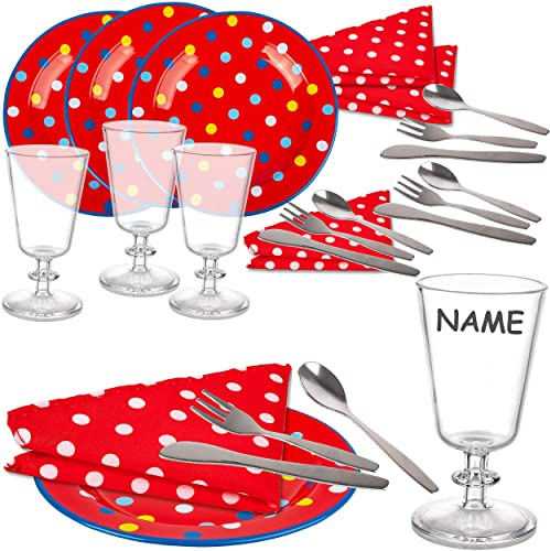 alles-meine.de GmbH Puppenküche - Geschirr & Zubehör Verschiedene Modelle wählbar 24 TLG. Set Puppengeschirr/Teeservice & Kaffeeservice + Besteck - inkl. Name - Bunte Pun..