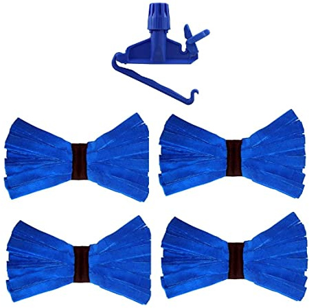 Kit 4 mop blu americani in microfibra e 1 pinza blu
