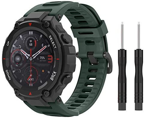 MoKo Armband Kompatibel mit Amazfit T-Rex/T-Rex Pro Smartwatch, Weiches Silikon Ersatzarmband Uhrenarmband Sportarmband mit 2 Schraubendreher, Olivgrün
