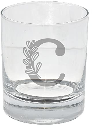 C Personalised Monogram Initial Etched Whisky Glass Engraved Name Tumbler Glass Birthday Gift for Her or Him Custom Name Gift for Her or Him Personalised Initial Engraved Whisky Whiskey Glass Tumbler