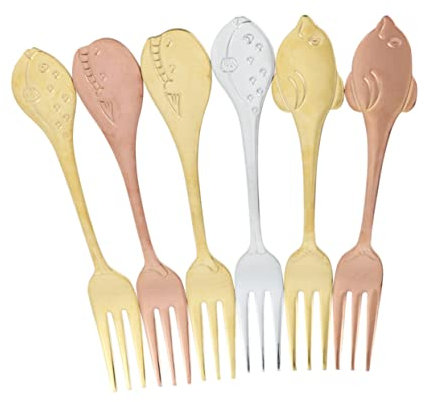 DOITOOL 6piezas Tenedores De Postre De Acero Inoxidable Para Servir Diseño De Delfín y Ballena Mango Pulido y Antideslizante Para Fiestas y